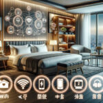 DALL·E 2023-10-31 14.10.04 – Photo of a stylish hotel room interior with a city view. The room is equipped with various amenities such as a tablet for room service, universal char
